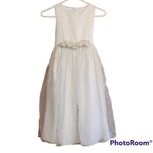 Cinderella Formal Dress Girls Size 8 Winter White Pearls Tulle Layered